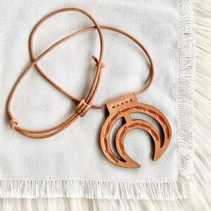 New LEATHER Southwestern Naja Unisex Hand Tooled Adjustable Necklace USA Artisan